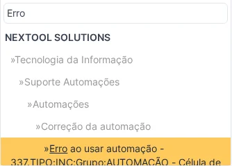 Dropdown de categoría de GLPI 11 mostrando el código interno concatenado al nombre, por ejemplo: Error al usar automatización - 337.TIPO:INC;Grupo:AUTOMATIZACIÓN